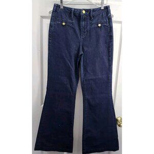 Pilcro & Letterpress Superscript Hi Rise Flare Leg Dark Wash Denim Jean 27